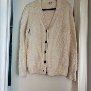 Madewell Cream Plush V-Neck Button Cardigan